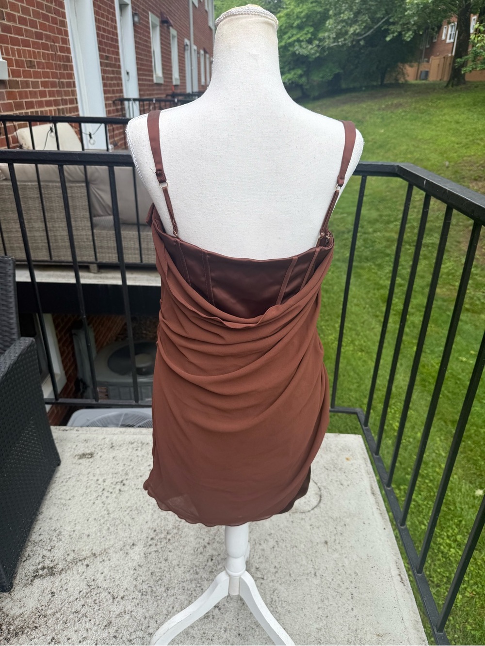Oh Polly Draped Corset Mini Dress in Brown Size 8 - Picture 2 of 9